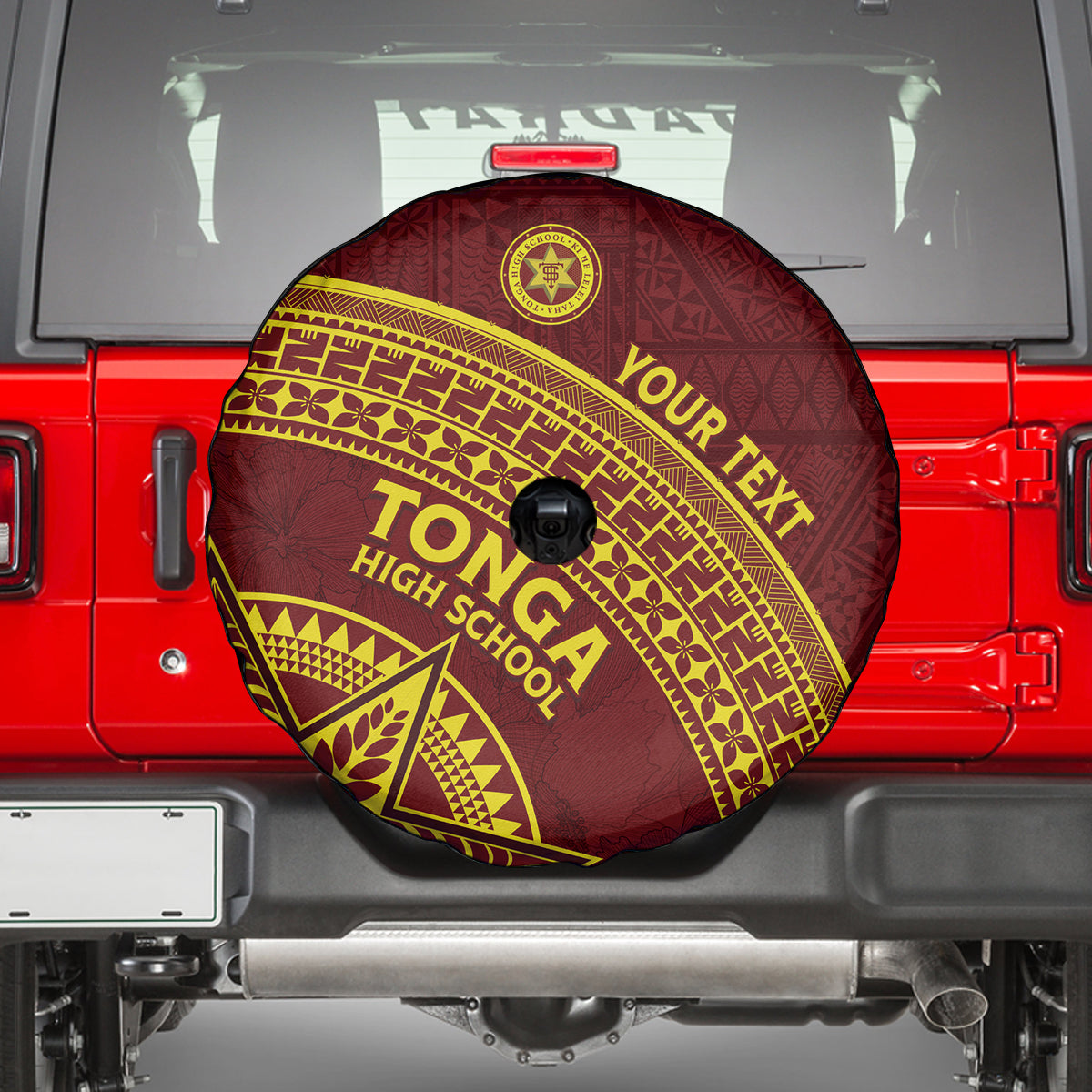 Tonga High School Spare Tire Cover THS Anniversary Ngatu Motif LT7 - Polynesian Pride
