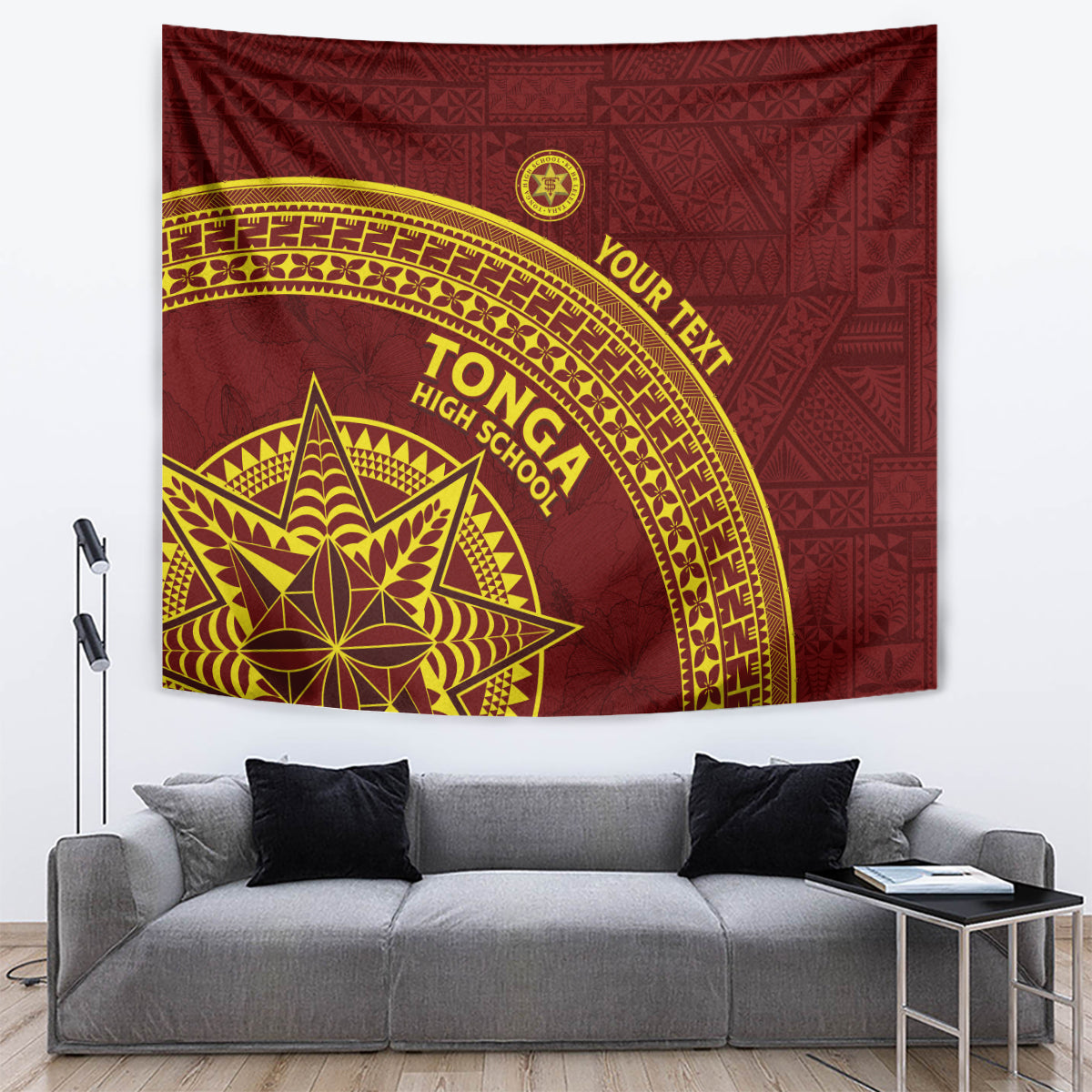 Tonga High School Tapestry THS Anniversary Ngatu Motif LT7 Maroon - Polynesian Pride