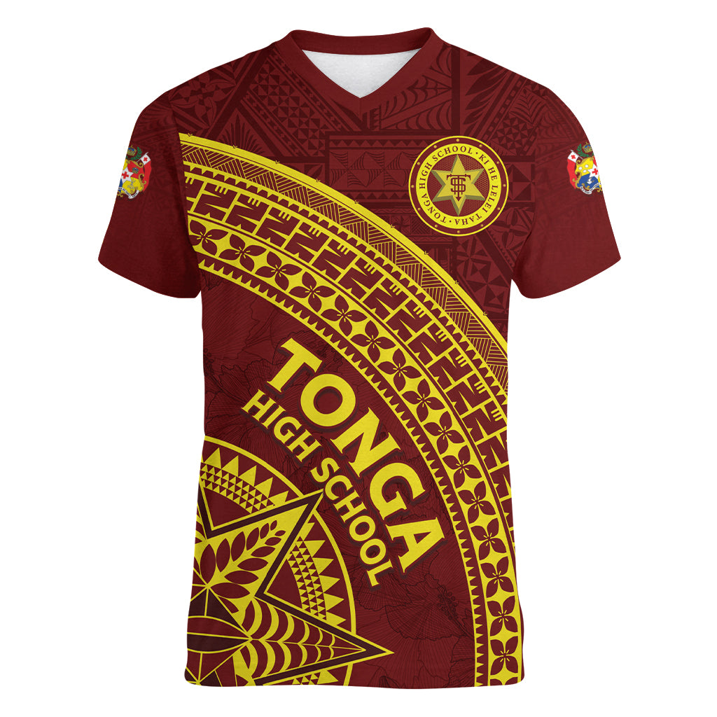 Tonga High School Women V-Neck T-Shirt THS Anniversary Ngatu Motif