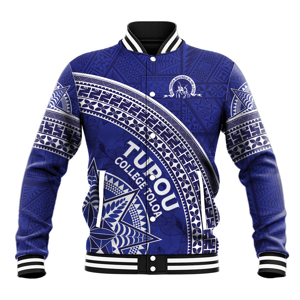 Tupou College Toloa Baseball Jacket Ngatu Tapa Mix Style LT7 Unisex Blue - Polynesian Pride