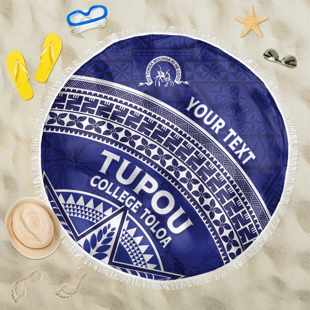 Tupou College Toloa Beach Blanket Ngatu Tapa Mix Style LT7 One Size 150cm Blue - Polynesian Pride