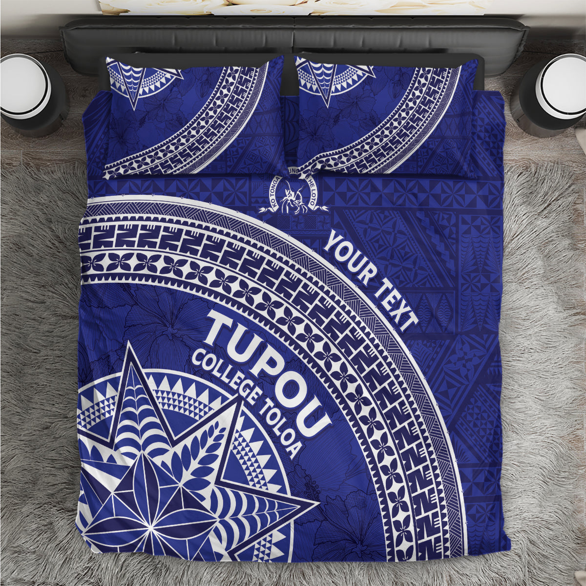Tupou College Toloa Bedding Set Ngatu Tapa Mix Style LT7 Blue - Polynesian Pride