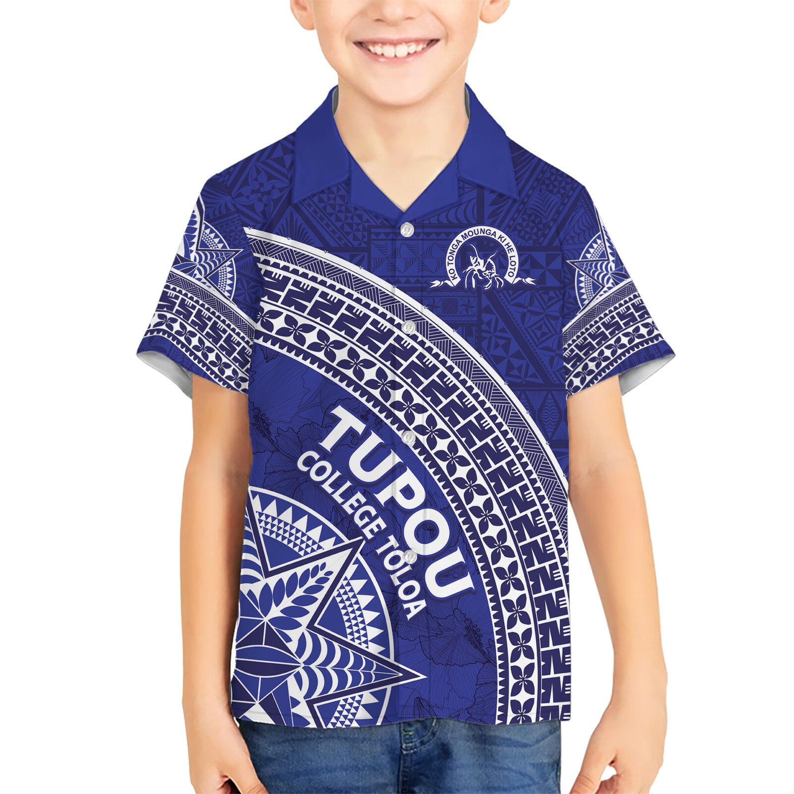 Tupou College Toloa Kid Hawaiian Shirt Ngatu Tapa Mix Style LT7 Kid Blue - Polynesian Pride