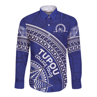 Tupou College Toloa Long Sleeve Button Shirt Ngatu Tapa Mix Style LT7 Unisex Blue - Polynesian Pride