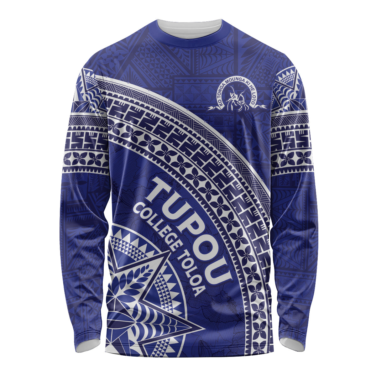 Tupou College Toloa Long Sleeve Shirt Ngatu Tapa Mix Style LT7 Unisex Blue - Polynesian Pride