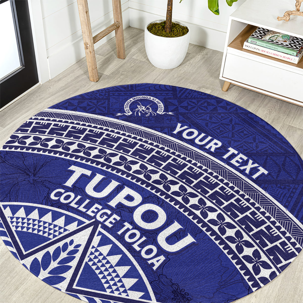 Tupou College Toloa Round Carpet Ngatu Tapa Mix Style LT7 Blue - Polynesian Pride