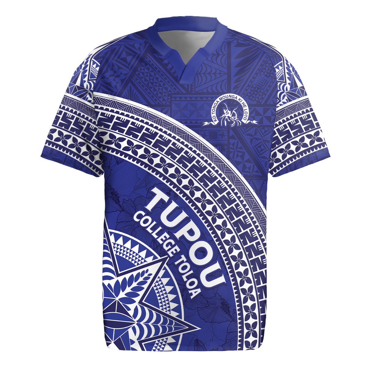 Tupou College Toloa Rugby Jersey Ngatu Tapa Mix Style LT7 Blue - Polynesian Pride
