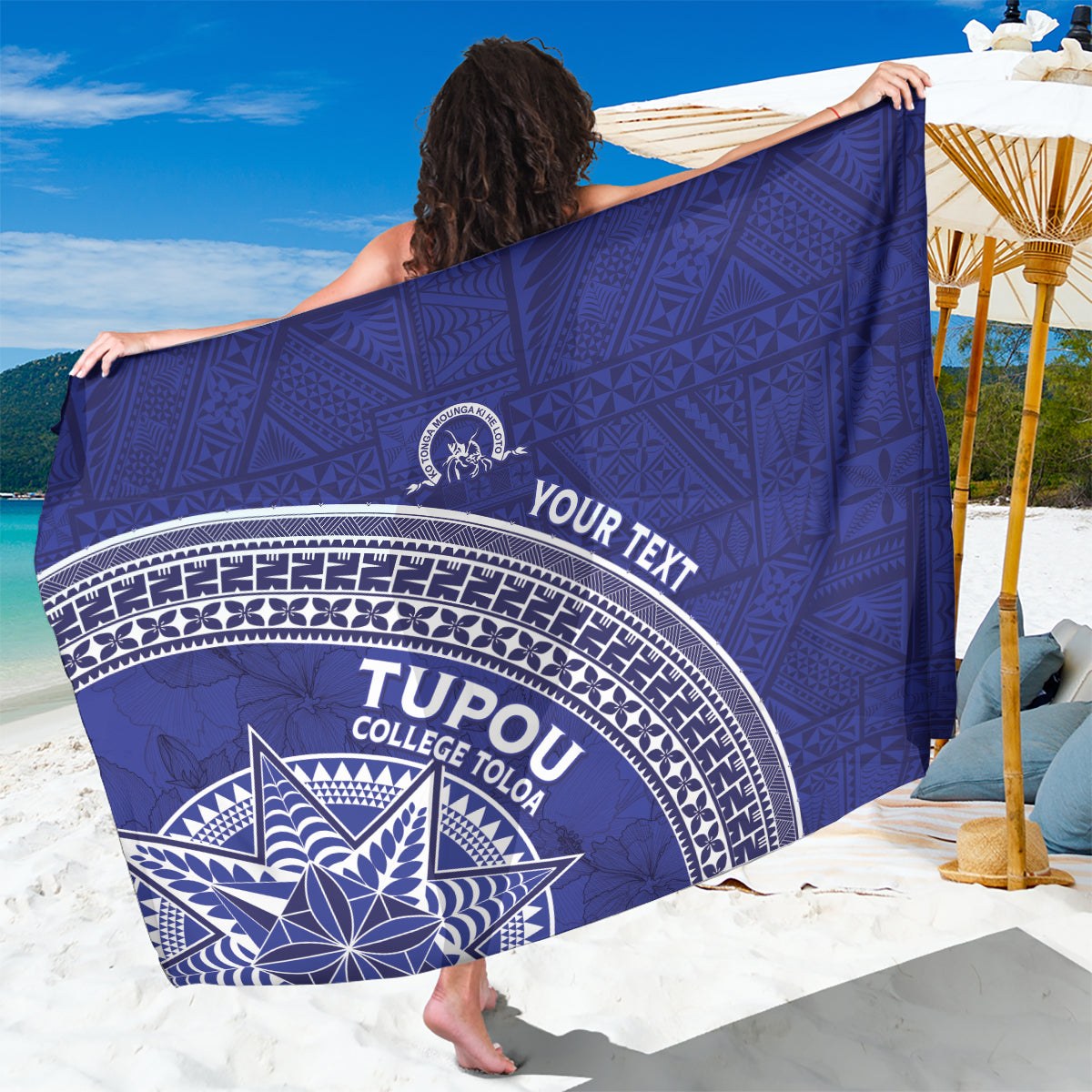 Tupou College Toloa Sarong Ngatu Tapa Mix Style LT7 One Size 44 x 66 inches Blue - Polynesian Pride