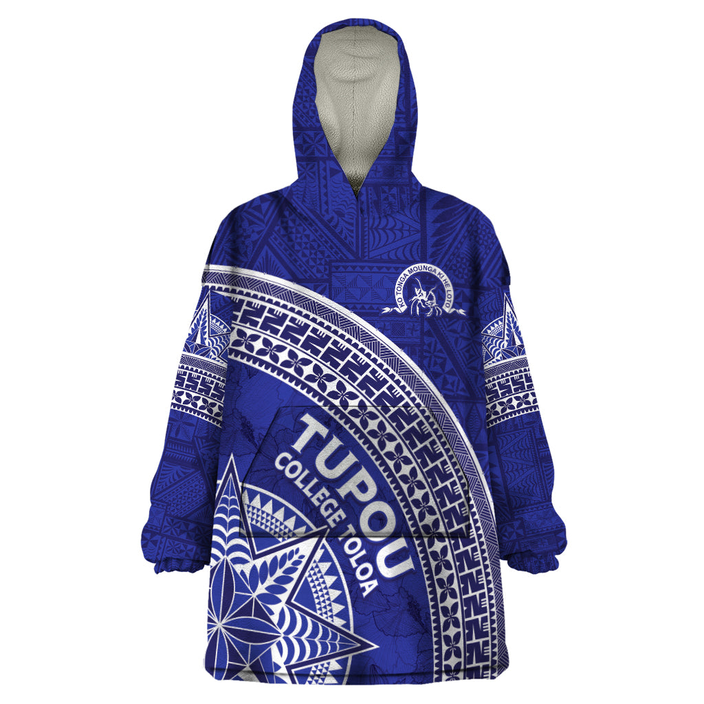 Tupou College Toloa Wearable Blanket Hoodie Ngatu Tapa Mix Style LT7 One Size Blue - Polynesian Pride