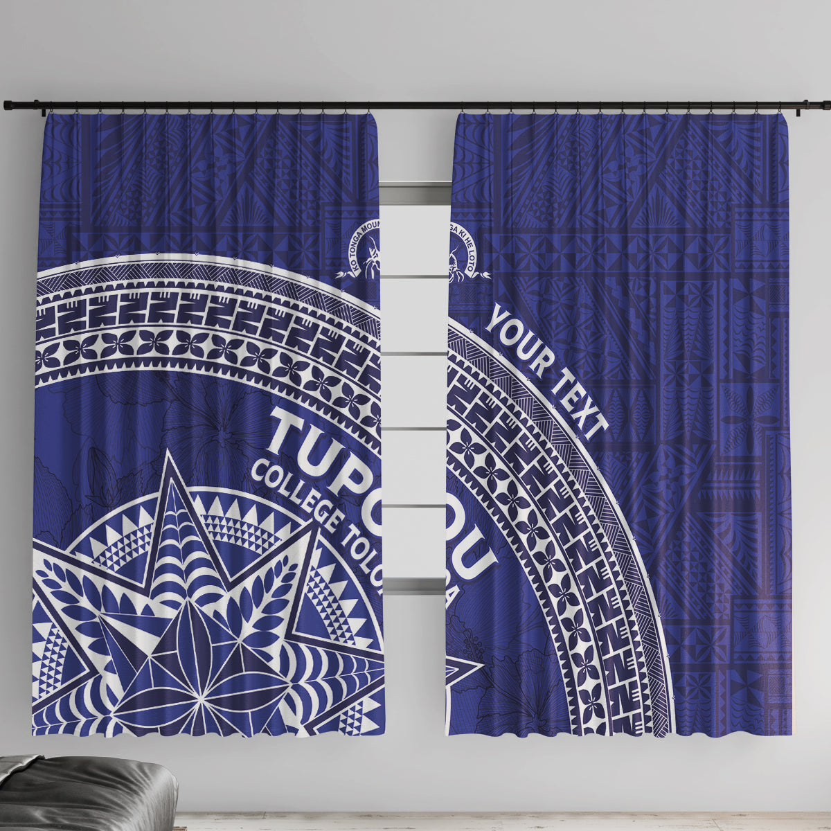 Tupou College Toloa Window Curtain Ngatu Tapa Mix Style LT7 With Hooks Blue - Polynesian Pride