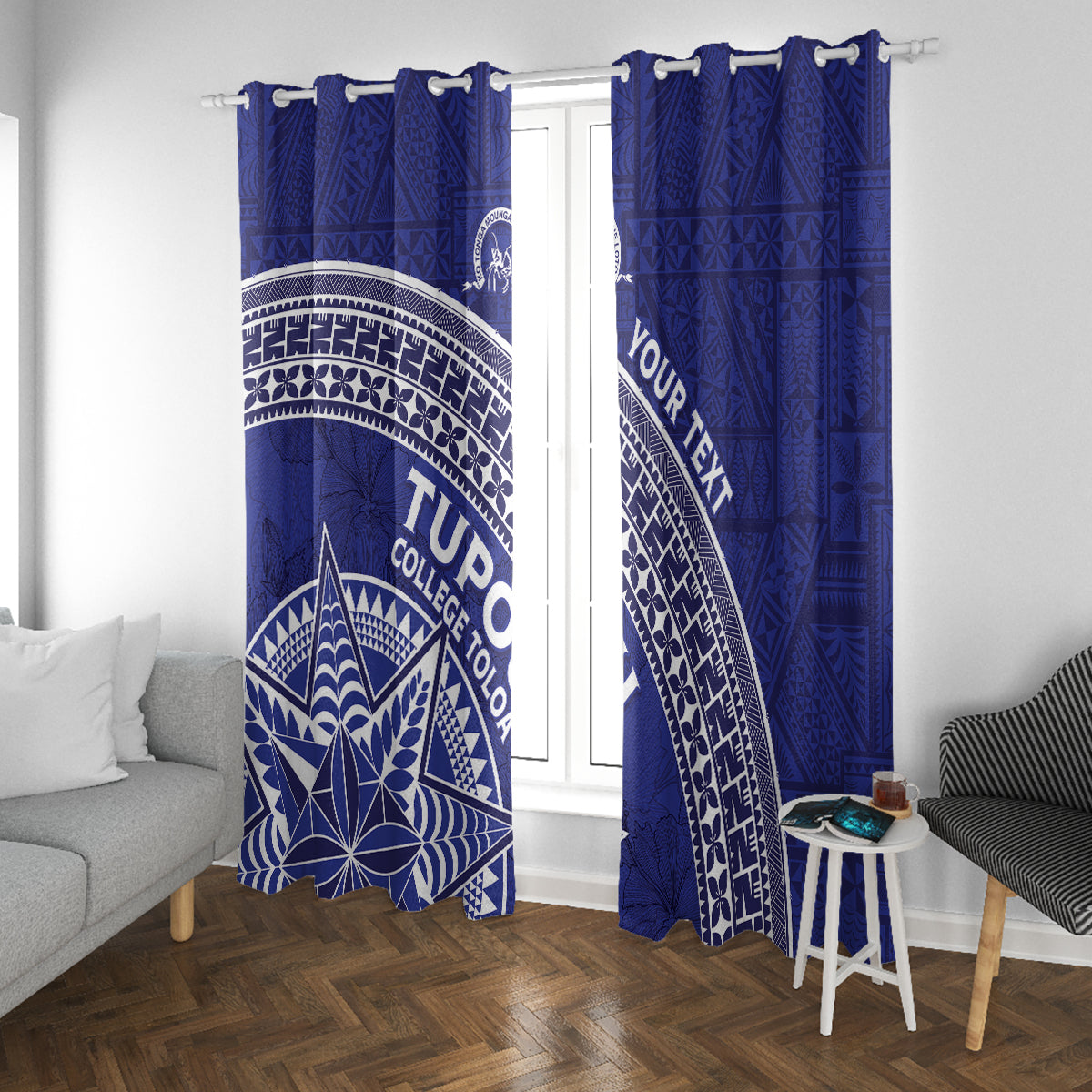 Tupou College Toloa Window Curtain Ngatu Tapa Mix Style LT7 With Grommets Blue - Polynesian Pride