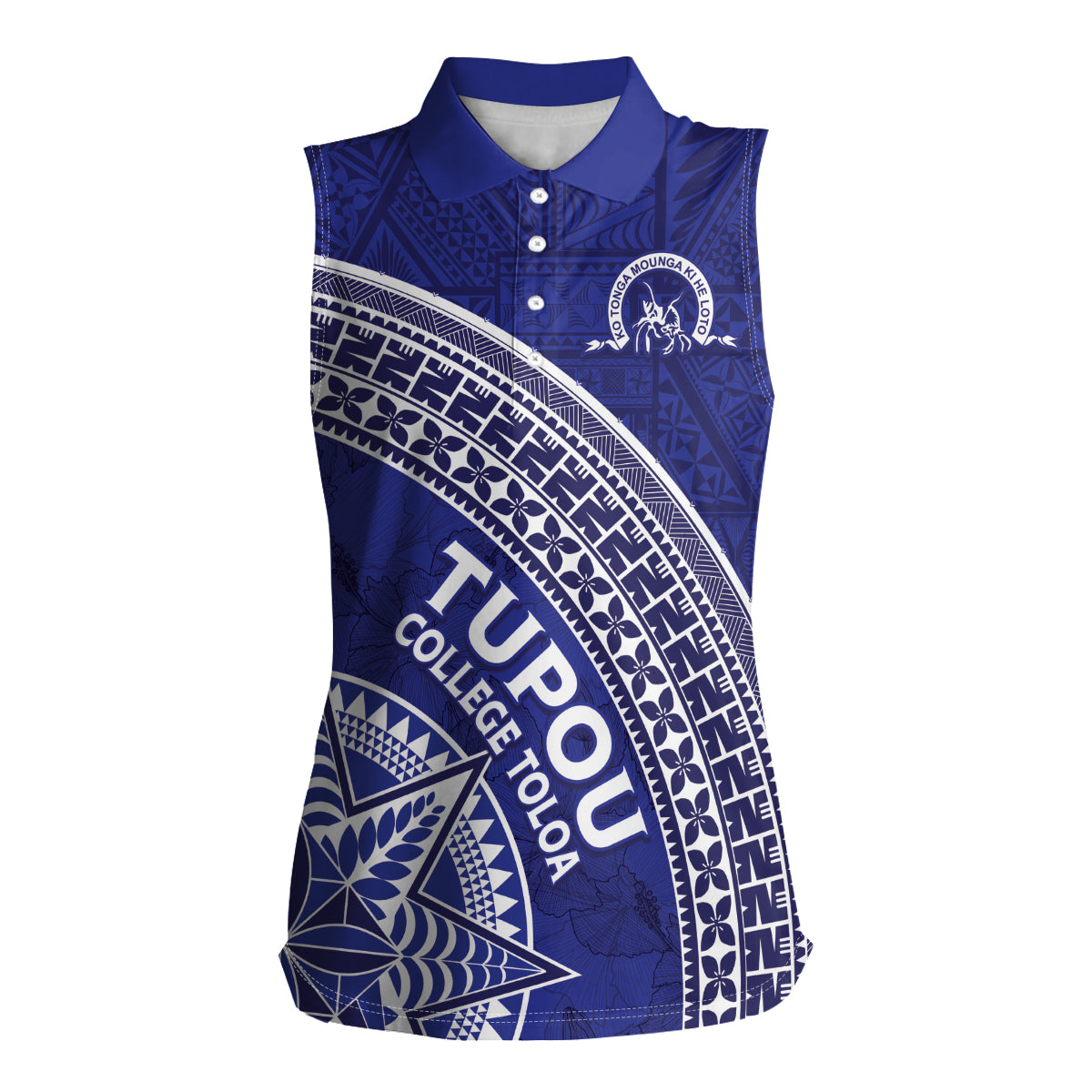 Tupou College Toloa Women Sleeveless Polo Shirt Ngatu Tapa Mix Style