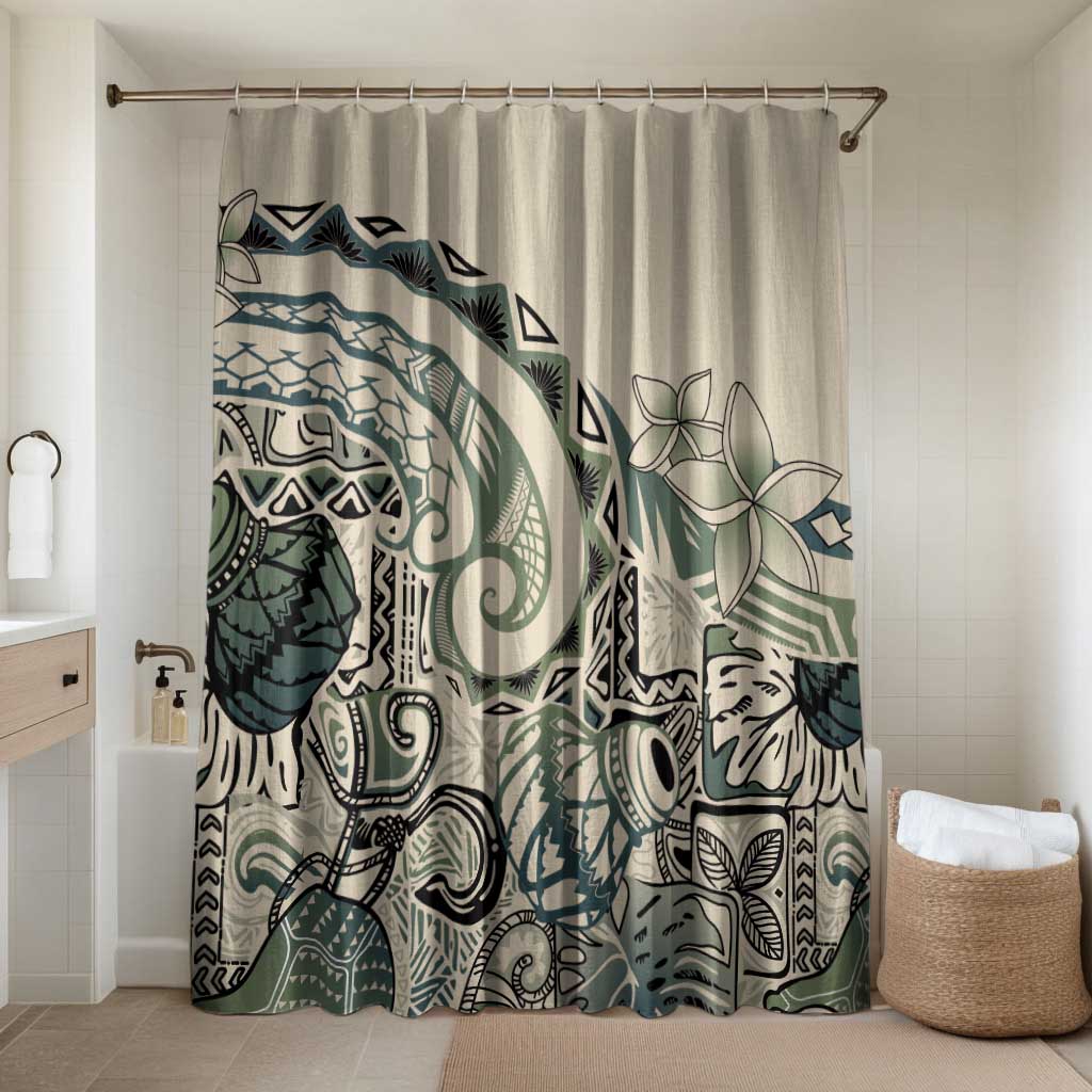 Aloha Hawaii Tapa Bathroom Set Summer Green Hawaiian Ipu LT7 Shower Curtain Only Emerald - Polynesian Pride