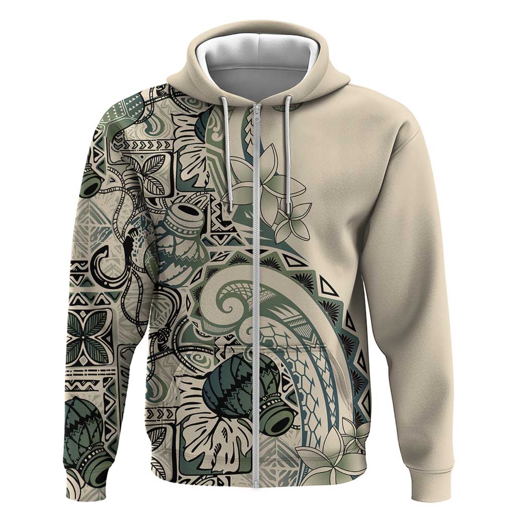 Aloha Hawaii Tapa Hoodie Summer Green Hawaiian Ipu LT7 Zip Hoodie Emerald - Polynesian Pride