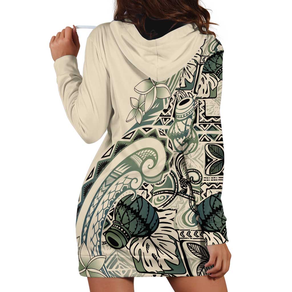 Aloha Hawaii Tapa Hoodie Dress Summer Green Hawaiian Ipu LT7 - Polynesian Pride