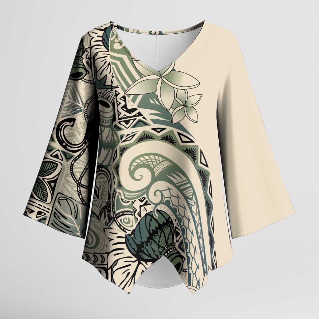 Aloha Hawaii Tapa Kimono Sleeve Blouse Summer Green Hawaiian Ipu LT7 Female Emerald - Polynesian Pride