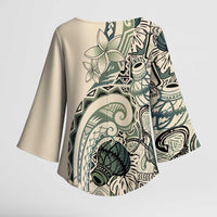 Aloha Hawaii Tapa Kimono Sleeve Blouse Summer Green Hawaiian Ipu LT7 - Polynesian Pride