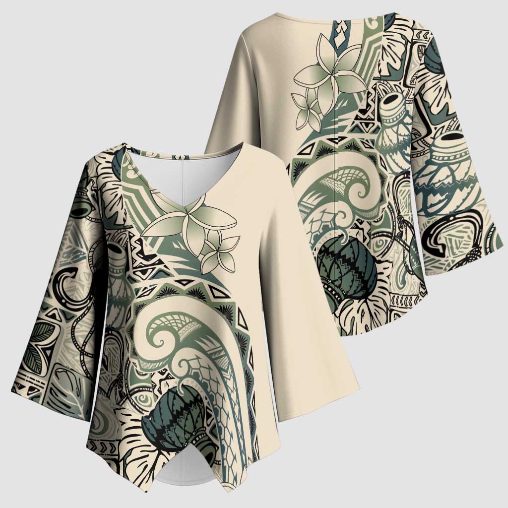 Aloha Hawaii Tapa Kimono Sleeve Blouse Summer Green Hawaiian Ipu LT7 - Polynesian Pride