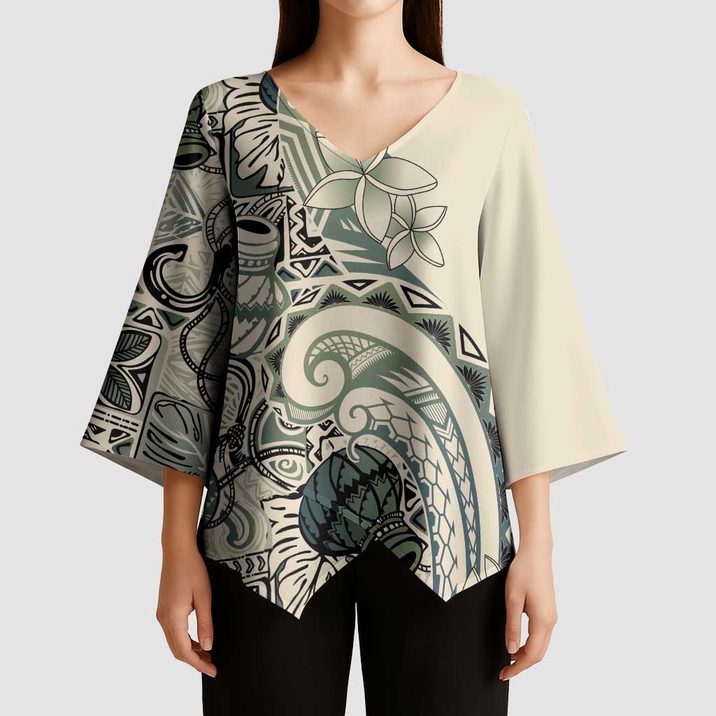 Aloha Hawaii Tapa Kimono Sleeve Blouse Summer Green Hawaiian Ipu LT7 - Polynesian Pride