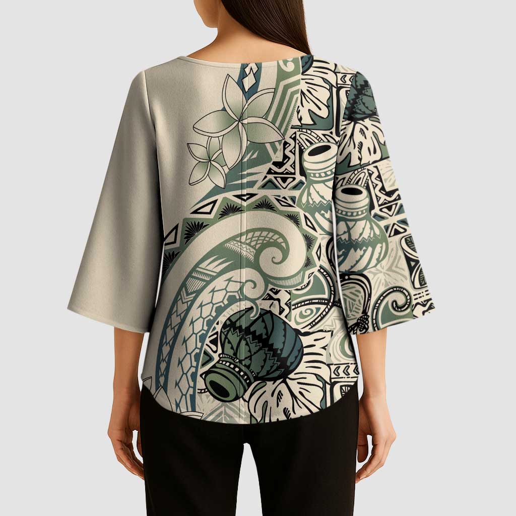 Aloha Hawaii Tapa Kimono Sleeve Blouse Summer Green Hawaiian Ipu LT7 - Polynesian Pride