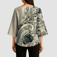 Aloha Hawaii Tapa Kimono Sleeve Blouse Summer Green Hawaiian Ipu LT7 - Polynesian Pride