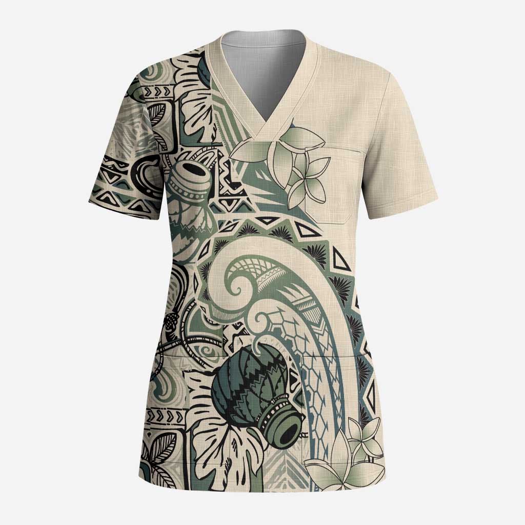Aloha Hawaii Tapa Scrub Top Summer Green Hawaiian Ipu LT7 Adult Emerald - Polynesian Pride