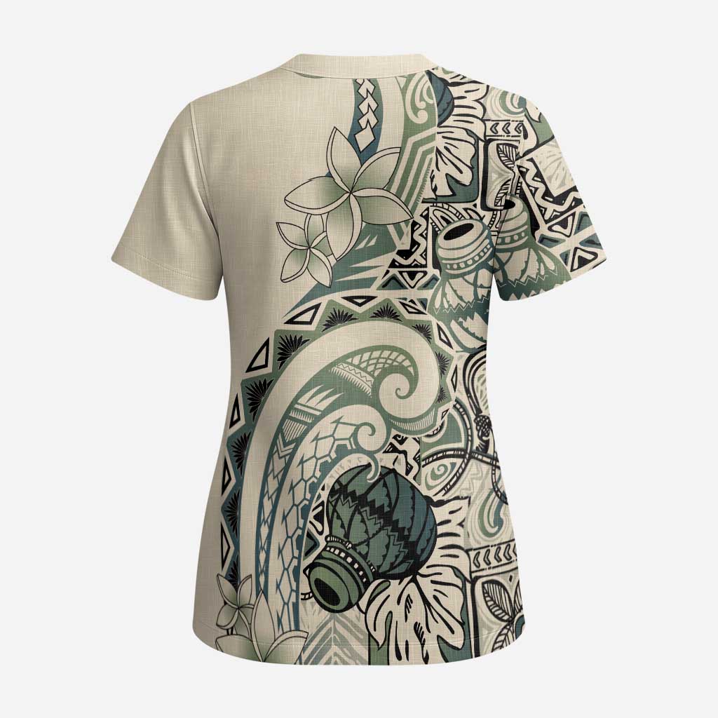 Aloha Hawaii Tapa Scrub Top Summer Green Hawaiian Ipu LT7 - Polynesian Pride