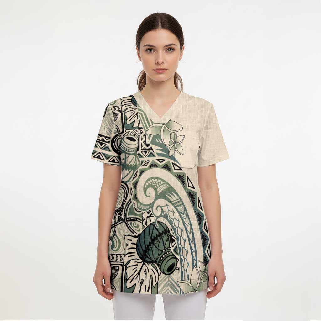 Aloha Hawaii Tapa Scrub Top Summer Green Hawaiian Ipu LT7 - Polynesian Pride