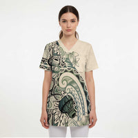 Aloha Hawaii Tapa Scrub Top Summer Green Hawaiian Ipu LT7 - Polynesian Pride