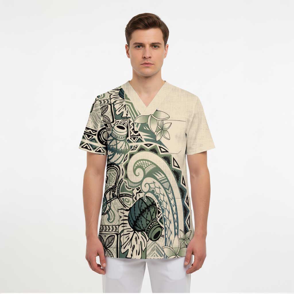 Aloha Hawaii Tapa Scrub Top Summer Green Hawaiian Ipu LT7 - Polynesian Pride