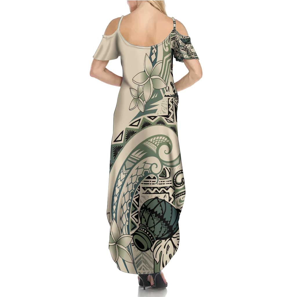 Aloha Hawaii Tapa Summer Maxi Dress Summer Green Hawaiian Ipu LT7 - Polynesian Pride