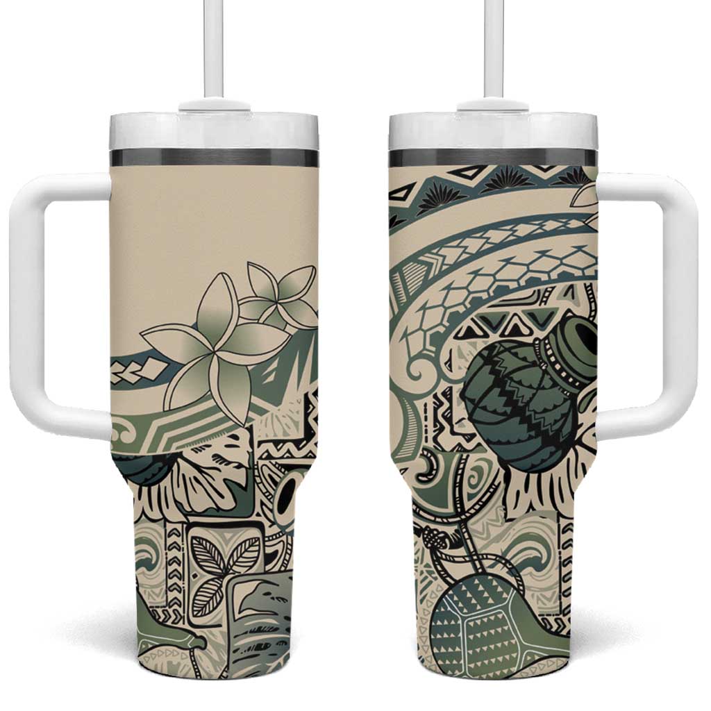 Aloha Hawaii Tapa Tumbler With Handle Summer Green Hawaiian Ipu LT7 One Size: 40 oz Emerald - Polynesian Pride