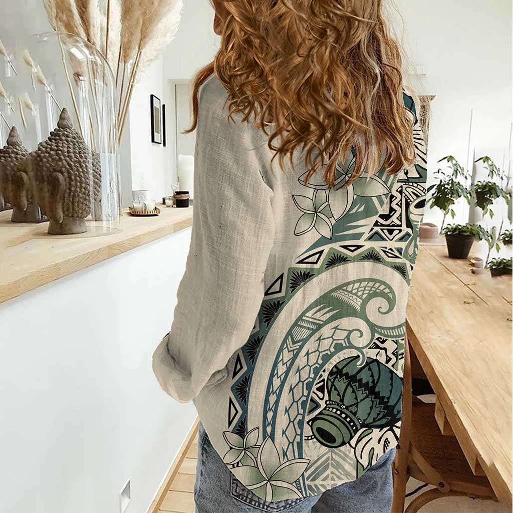 Aloha Hawaii Tapa Women Casual Shirt Summer Green Hawaiian Ipu LT7 - Polynesian Pride