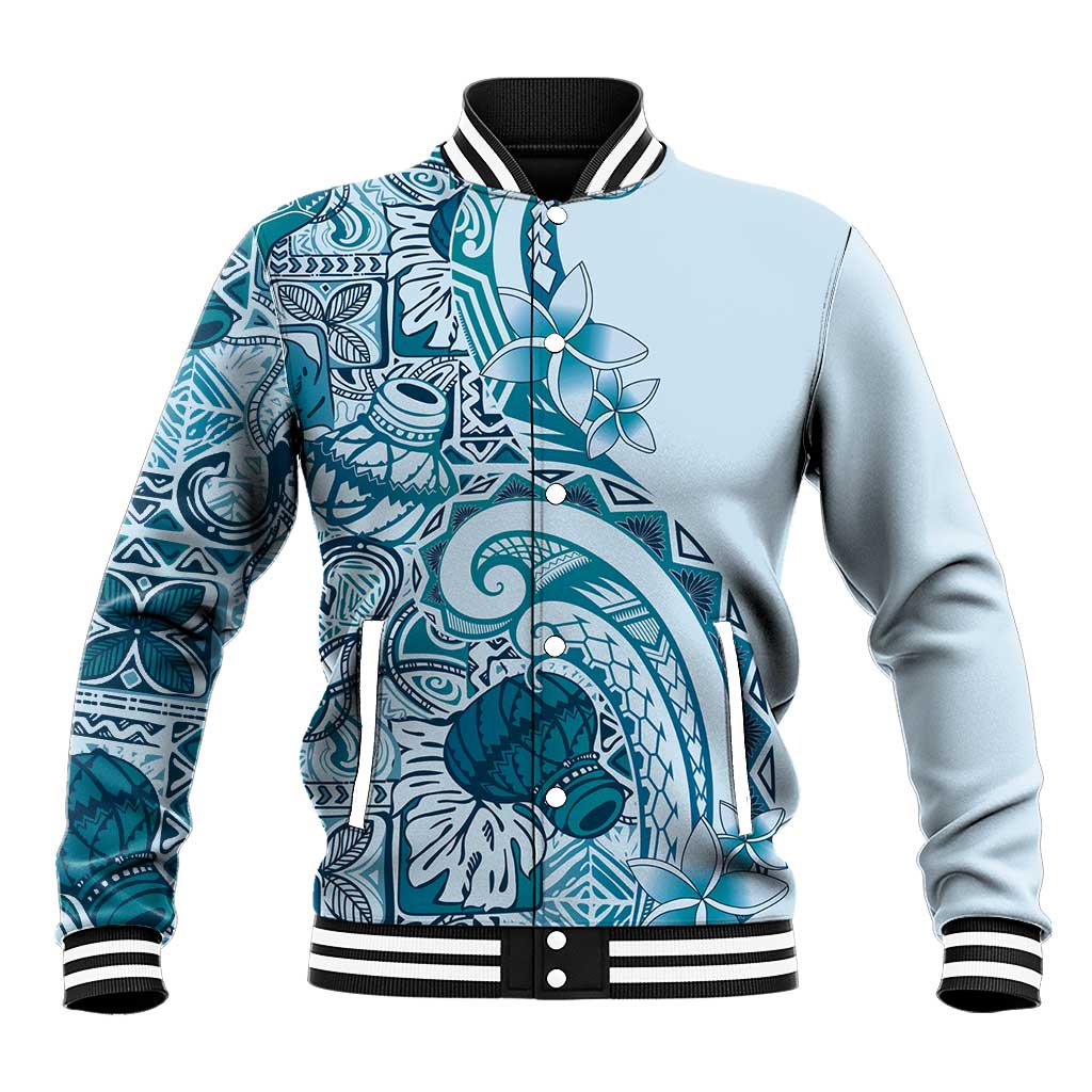 Aloha Hawaii Tapa Baseball Jacket Cool Turquoise Hawaiian Ipu LT7 Unisex Turquoise - Polynesian Pride
