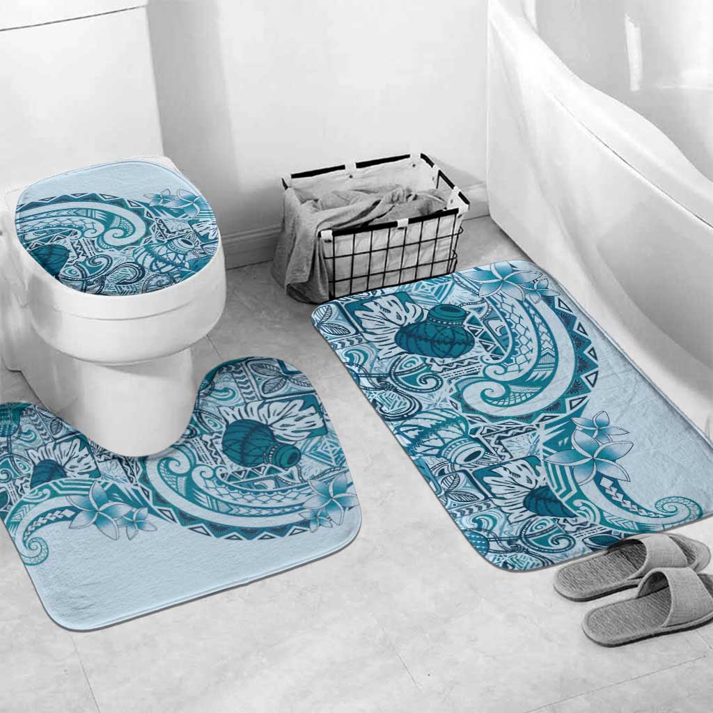 Aloha Hawaii Tapa Bathroom Set Cool Turquoise Hawaiian Ipu LT7 Mat Set Only (3 pcs) One Size Turquoise - Polynesian Pride