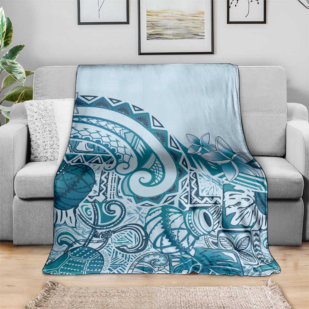 Aloha Hawaii Tapa Blanket Cool Turquoise Hawaiian Ipu LT7 - Polynesian Pride