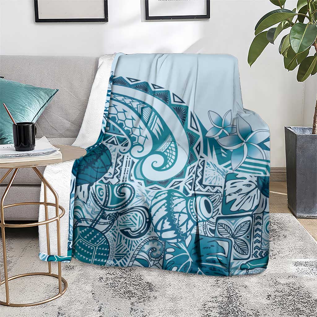 Aloha Hawaii Tapa Blanket Cool Turquoise Hawaiian Ipu LT7 - Polynesian Pride