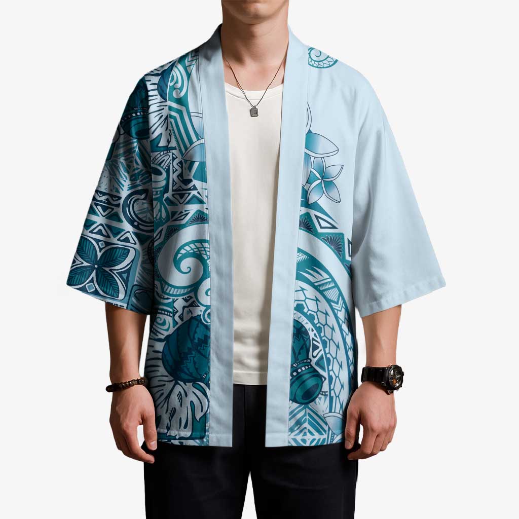 Aloha Hawaii Tapa Kimono Cool Turquoise Hawaiian Ipu LT7 - Polynesian Pride