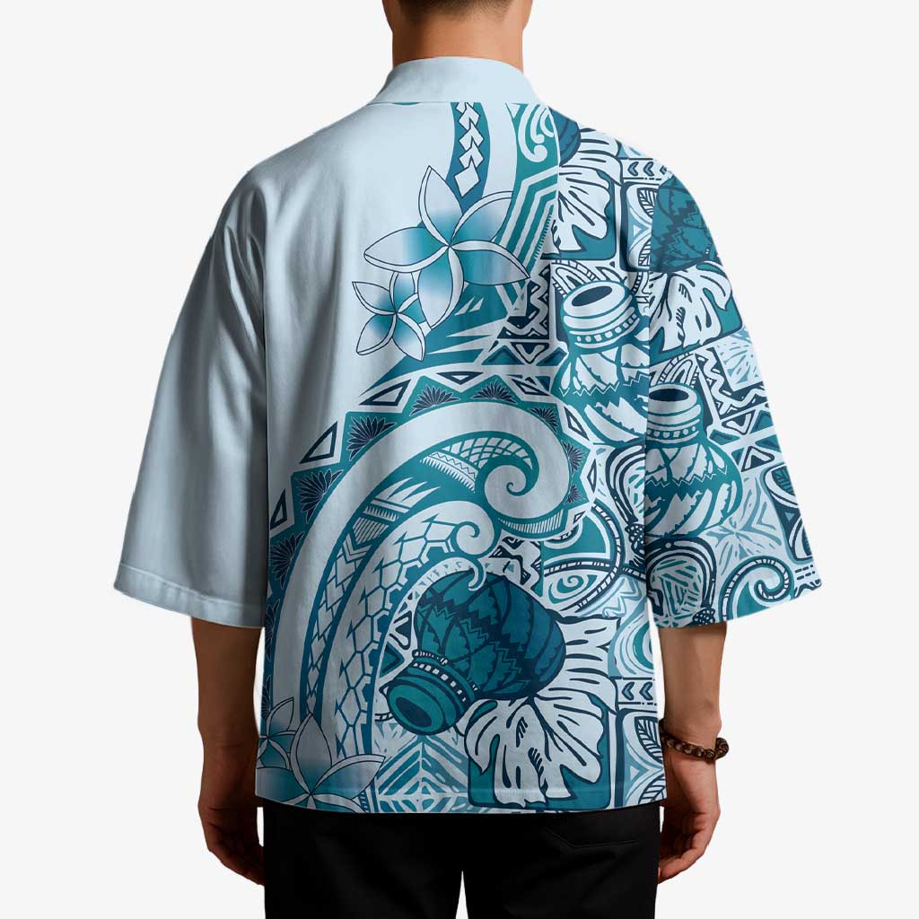 Aloha Hawaii Tapa Kimono Cool Turquoise Hawaiian Ipu LT7 - Polynesian Pride