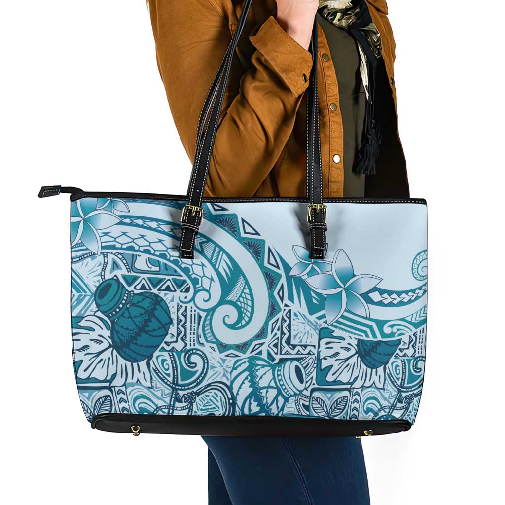 Aloha Hawaii Tapa Leather Tote Bag Cool Turquoise Hawaiian Ipu LT7 - Polynesian Pride