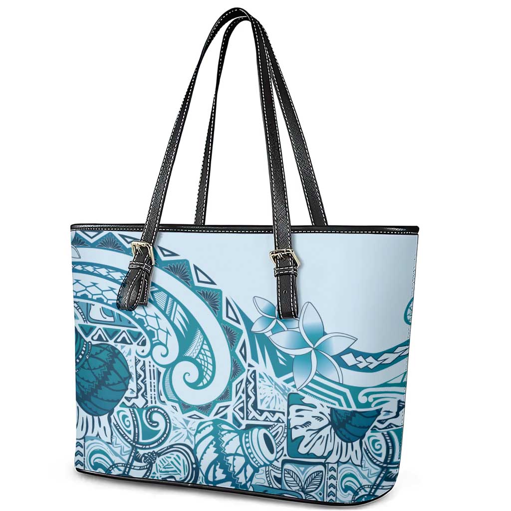 Aloha Hawaii Tapa Leather Tote Bag Cool Turquoise Hawaiian Ipu LT7 - Polynesian Pride