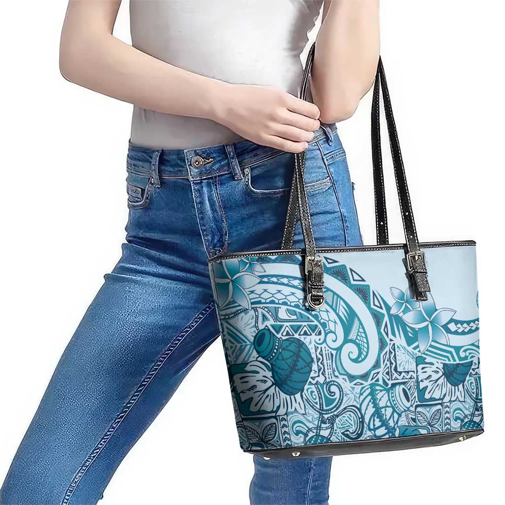 Aloha Hawaii Tapa Leather Tote Bag Cool Turquoise Hawaiian Ipu LT7 - Polynesian Pride