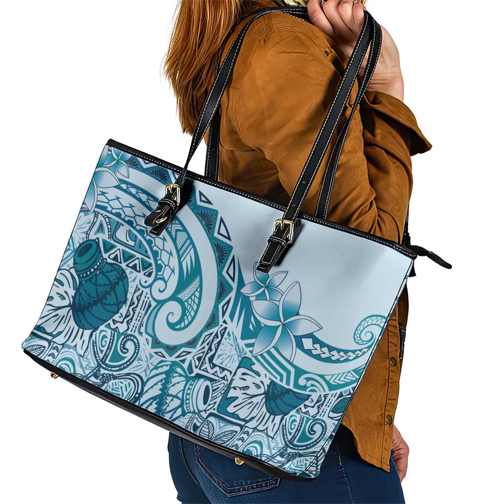 Aloha Hawaii Tapa Leather Tote Bag Cool Turquoise Hawaiian Ipu LT7 - Polynesian Pride