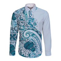 Aloha Hawaii Tapa Long Sleeve Button Shirt Cool Turquoise Hawaiian Ipu LT7 Unisex Turquoise - Polynesian Pride