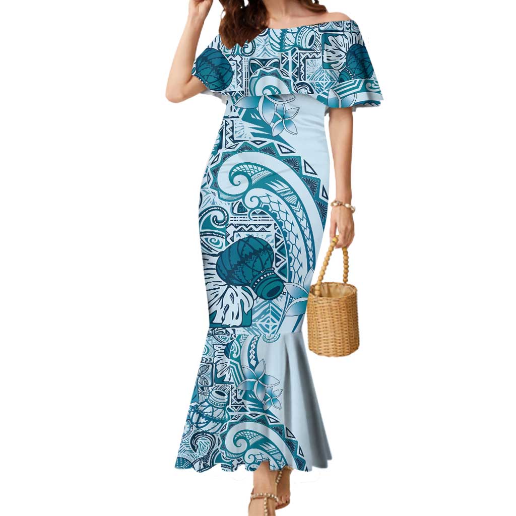 Aloha Hawaii Tapa Mermaid Dress Cool Turquoise Hawaiian Ipu LT7 Women Turquoise - Polynesian Pride