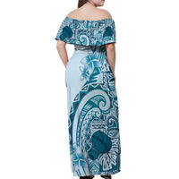 Aloha Hawaii Tapa Off Shoulder Maxi Dress Cool Turquoise Hawaiian Ipu LT7 - Polynesian Pride