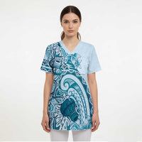 Aloha Hawaii Tapa Scrub Top Cool Turquoise Hawaiian Ipu LT7 - Polynesian Pride