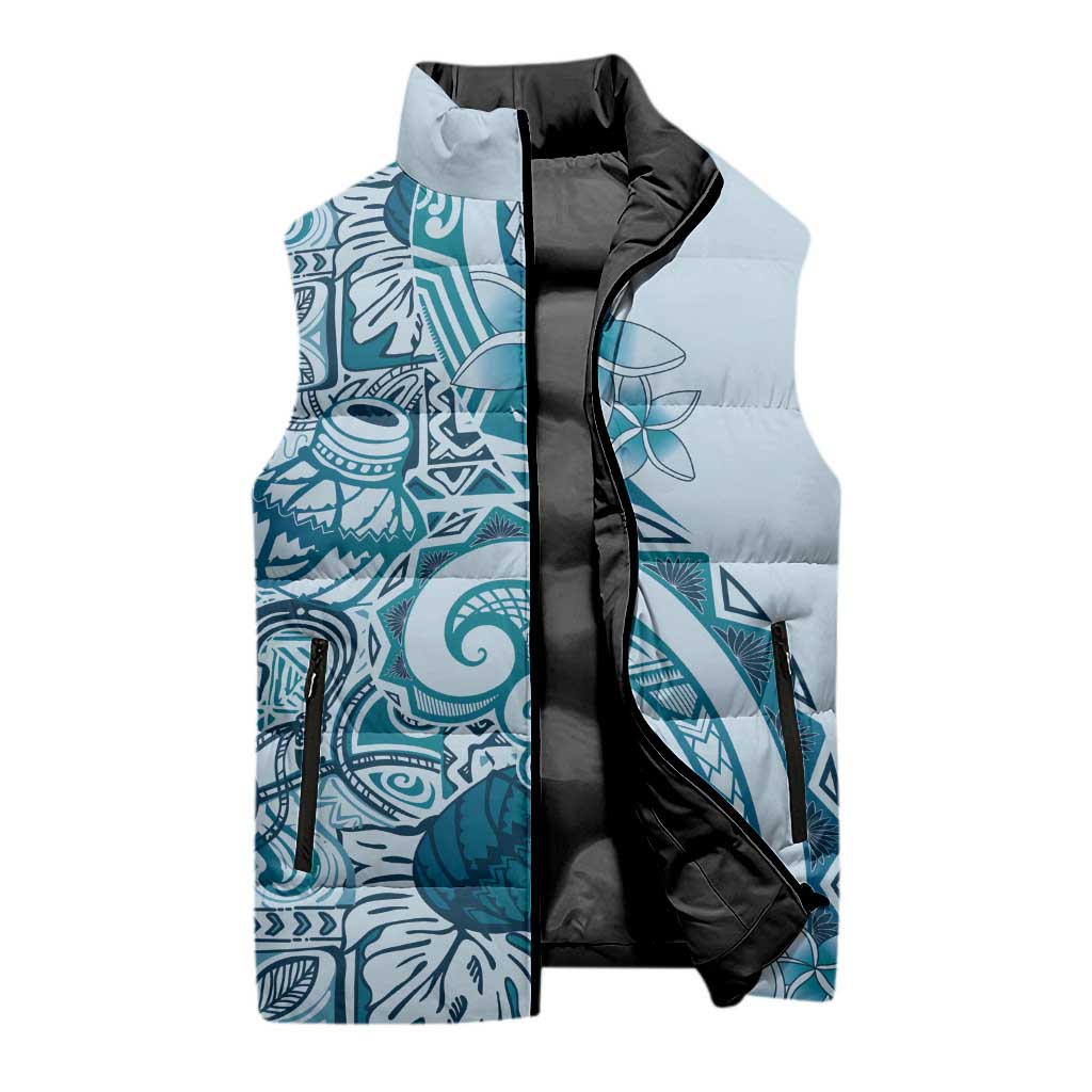Aloha Hawaii Tapa Sleeveless Puffer Jacket Cool Turquoise Hawaiian Ipu LT7 - Polynesian Pride