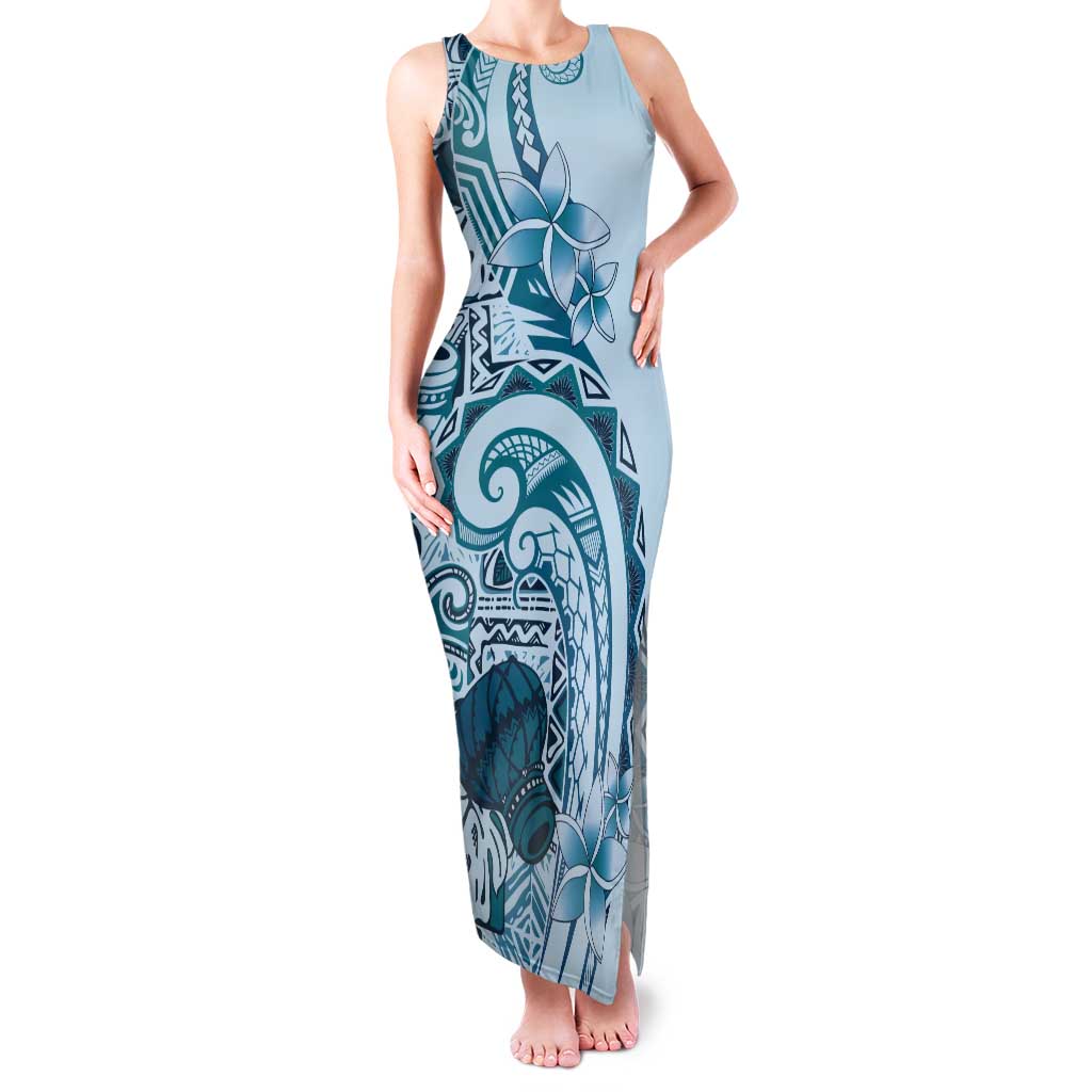 Aloha Hawaii Tapa Tank Maxi Dress Cool Turquoise Hawaiian Ipu LT7 Women Turquoise - Polynesian Pride