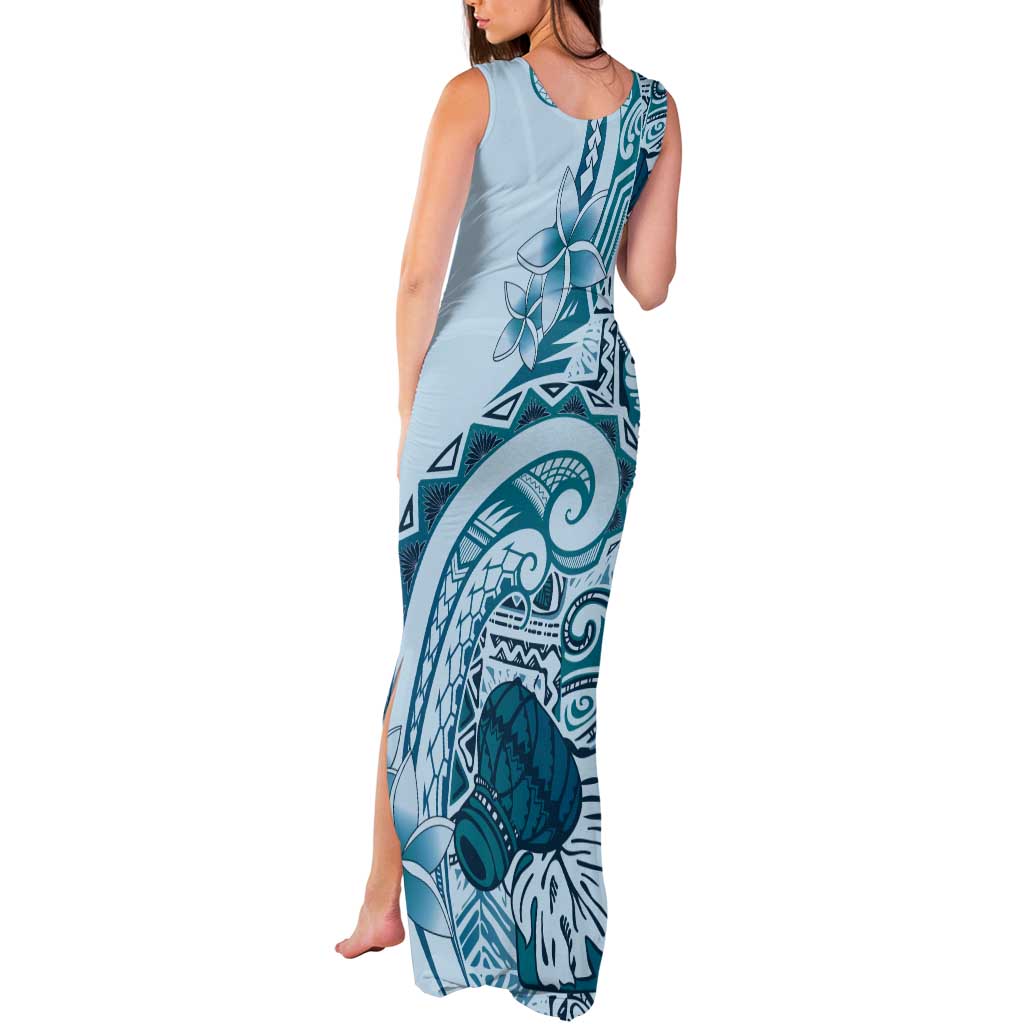 Aloha Hawaii Tapa Tank Maxi Dress Cool Turquoise Hawaiian Ipu LT7 - Polynesian Pride